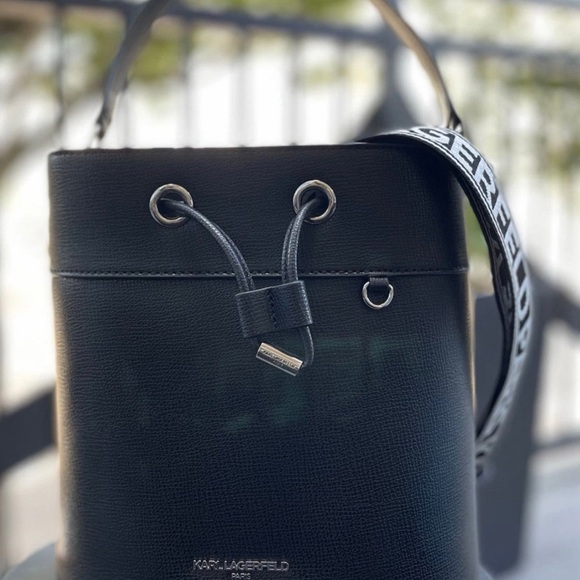 Karl Lagerfeld Handbags - Karl Lagerfeld Black Drawstring Bucket Crossbody Bag
